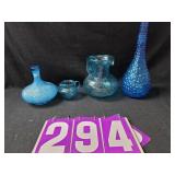 mid century blue glass genie bottle and others