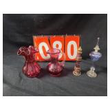 red fenton art glass and perfume bottles