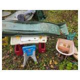 slide swing  desk and kids wheelbarrow