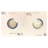 1882 & 1891 Silver 10 Cents Canada