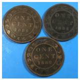 Lot of 3 1882 One Cent Canada