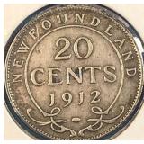 1912 20 Cents Silver Newfoundland