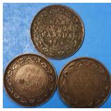 3 Large Cents 1911 - 1913 - 1914 Canada