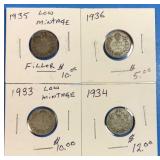 4x 10 Cents Silver 1933-36