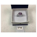 Sterlng Silver Natural Amethyst/Diamond Rng-Sz 7.5