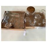 Glass Canister w/Wood Lid (9') & Assorted Glasses