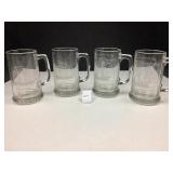 Set of 4 Nautical Theme Etched Glass Mugs (5')