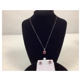 Silver Lab Created Ruby Necklace and Earrings