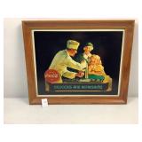 Vntg Coca-Cola Tin Metal Sign in Wood Frame