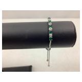 Silver Lab Created Emerald/White Sapphire Bracelet