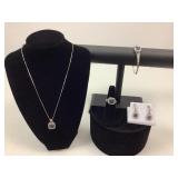 Blue Diamond Earrings/Necklace/Ring/Bracelet Set