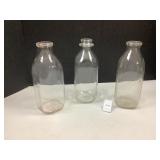 3 - Qt Glass Milk Bottles - All/Different Markings