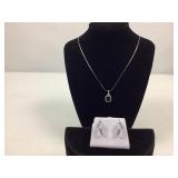Silver Lab Created Emerald Necklace & Earrings