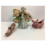 3 Vintage Planters (Tallest 10' w/Flowers)