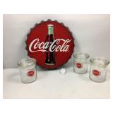 Coca-Cola: Metal Wall Hanging & 3Glass Jars w/Lids