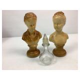 Pr. French Boy & Girl Busts & Glass Perfume Bottle