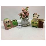3 Vintage Planters (Tallest 8' w/Flowers)