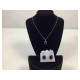 Silver Lab Created Sapphire Necklace & Earrings
