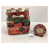 6 Coca-Cola Christmas Bottles (Empty) & Timer