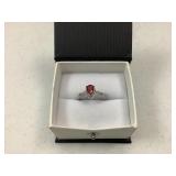 Sterling Silver Natural Ruby/Diamond Ring -Sz 7.25