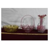 M/C Art Glass Vase & Coloured Bowls