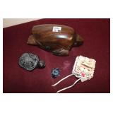 Glass & Wood Carved Turtles & Seashell ring Box