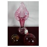 Art Glass Paperweights & Cranberry Vase
