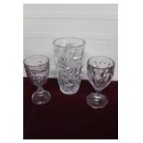 Pinwheel Crystal Vase & Pressed Glass Goblets