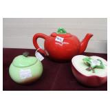Tomatoe Tea pot & Apple Jam & Sugar Pottery
