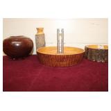 Mahogany Hand  Turned Vase & Nut Bowls & Vase