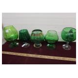 Vintage Footed Green Glass Bowls