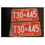 1978 Matchng Ont Licence Plates