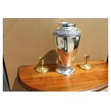 Brass Candlesticks & Etched Vase