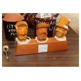 Carved Bottle Toppers & Stoneware Whiskey Jugs