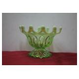 Vintage Green Opalescant Footed Glass Candy Dish