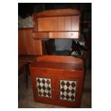 Maple Stain Glass Sideboard & Hanging  Wall Hutch