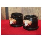 Wood & Porcelain Dog  Egg Cups