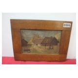 Early Folk Art  Farmstead Painting / Signed