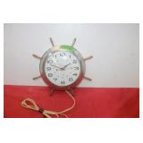 MCM Ingraham Ships Wheel Chrome  Wall Clock