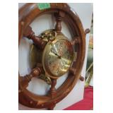 Wooden Ships Wheel Bon Voyage Brass Clock