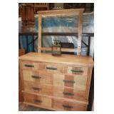 Wormy Maple Rustic 7 Drawer Dresser & Mirror Frame