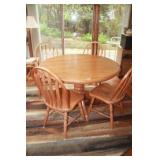 48' Oak Pedestal Dining Table & Chairs