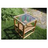 Vintage Bamboo Rattan Glass  End Table