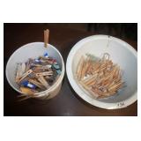 Wooden Clothes Pegs & Enamel Bowl