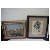 Vintage Kneedlepoint & Etching  Signed