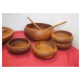 MCM Teak Salad Bowls /  Utensils /Turntable