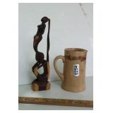 Stoneware  Vintage Jug & Mermaid Wood Carving