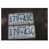 Set Of 1969 Ont Licence Plates
