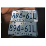 Set Of 1972 Ont Licence Plates