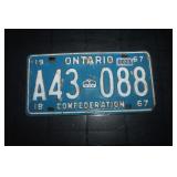 1967 Ont Licence Plate